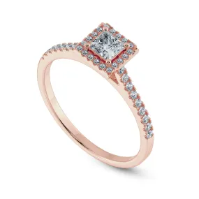 0.20cts. Princess Cut Solitaire Diamond Square Halo Shank 18K Rose Gold Ring JL AU 1194R-C