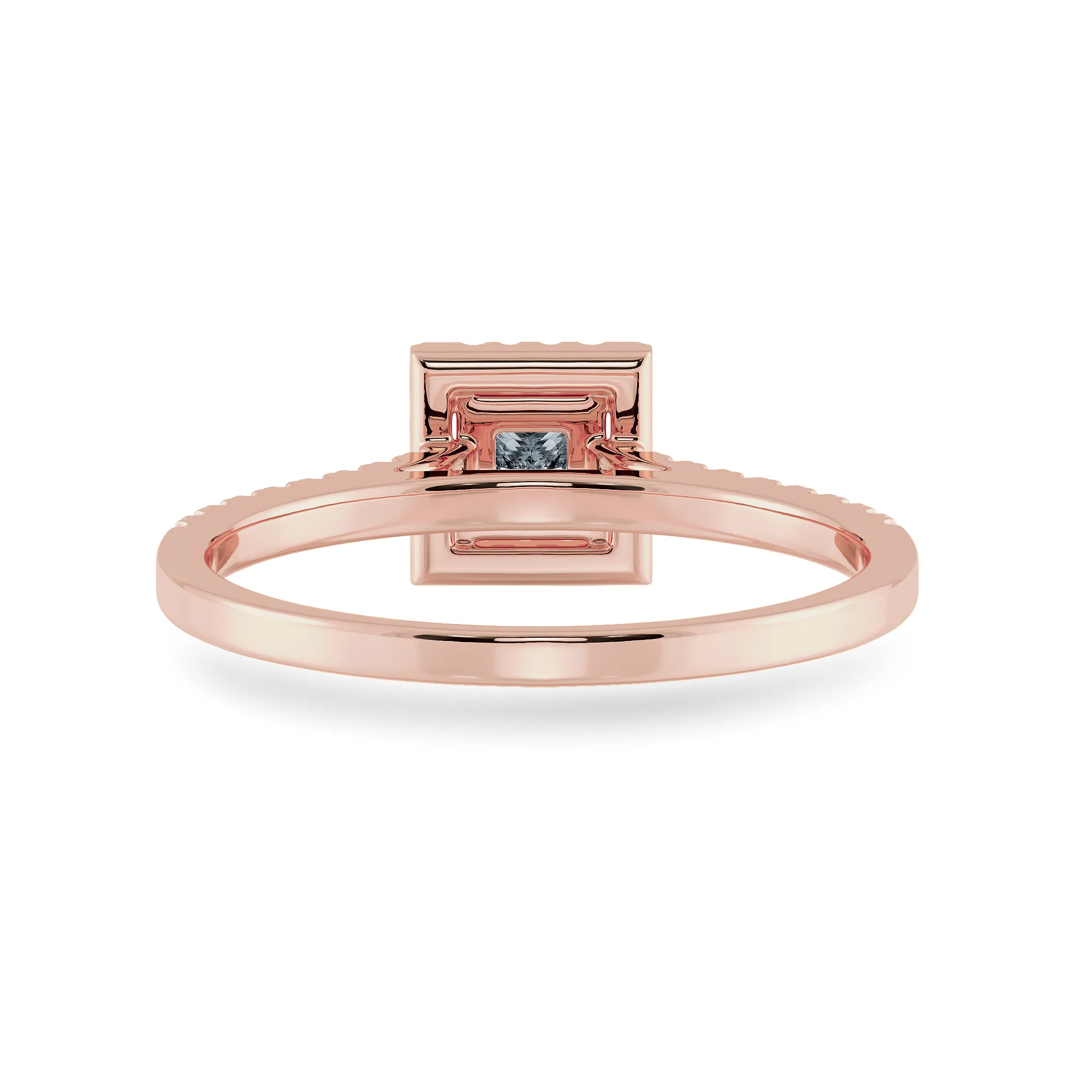 0.20cts. Princess Cut Solitaire Diamond Square Halo Shank 18K Rose Gold Ring JL AU 1194R-C