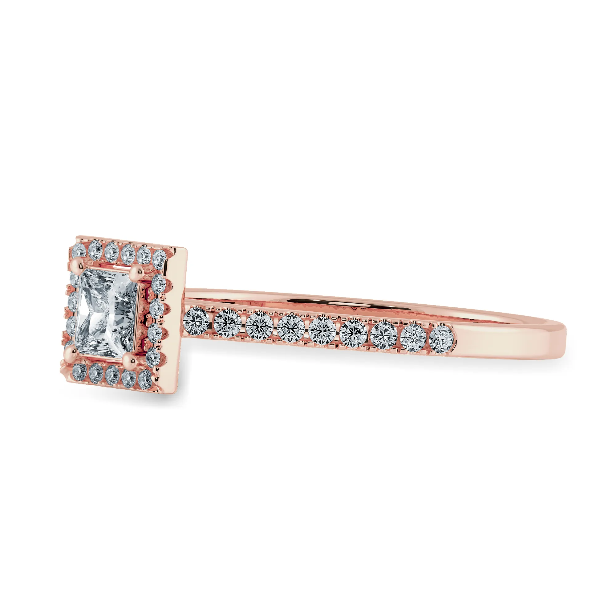 0.20cts. Princess Cut Solitaire Diamond Square Halo Shank 18K Rose Gold Ring JL AU 1194R-C