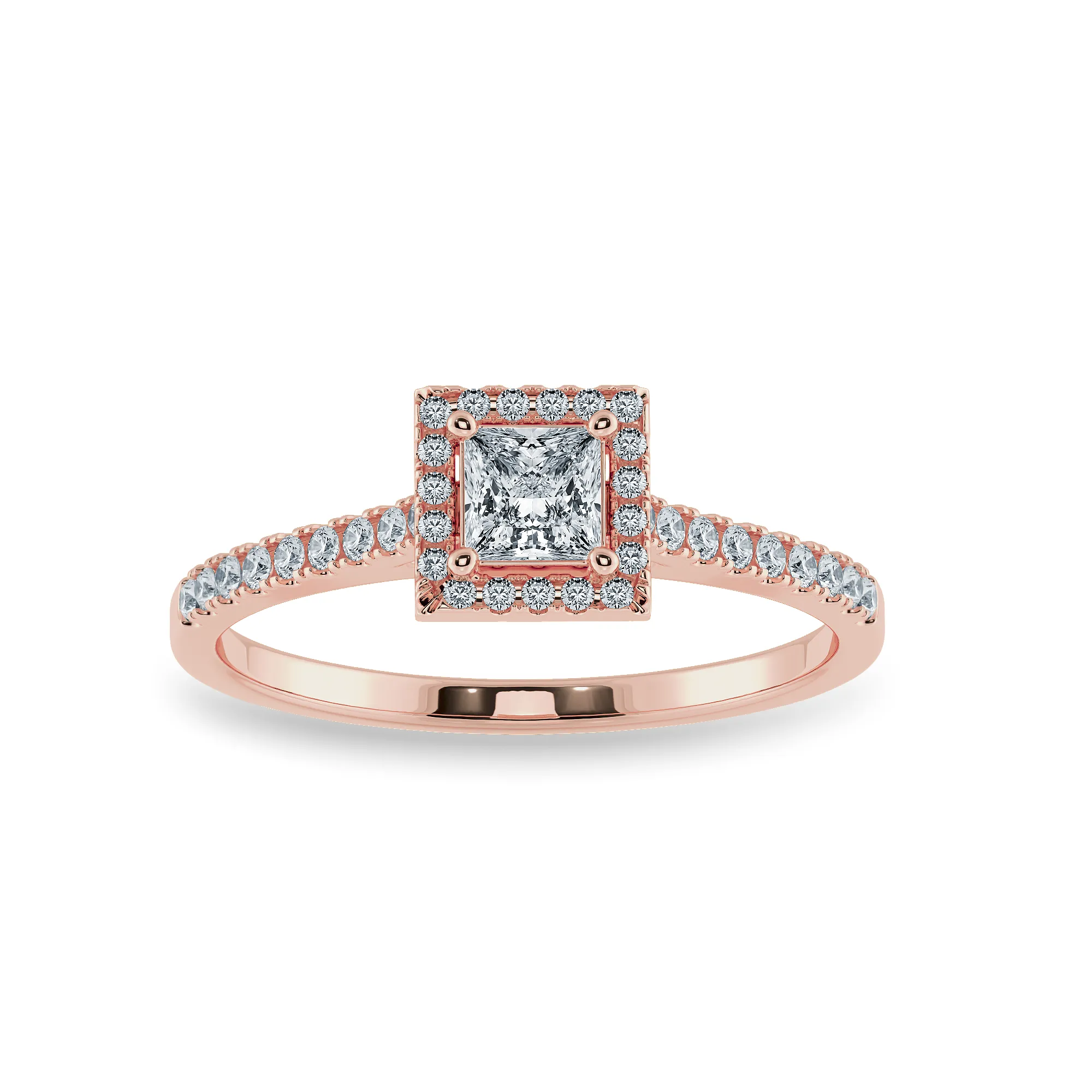 0.20cts. Princess Cut Solitaire Diamond Square Halo Shank 18K Rose Gold Ring JL AU 1194R-C