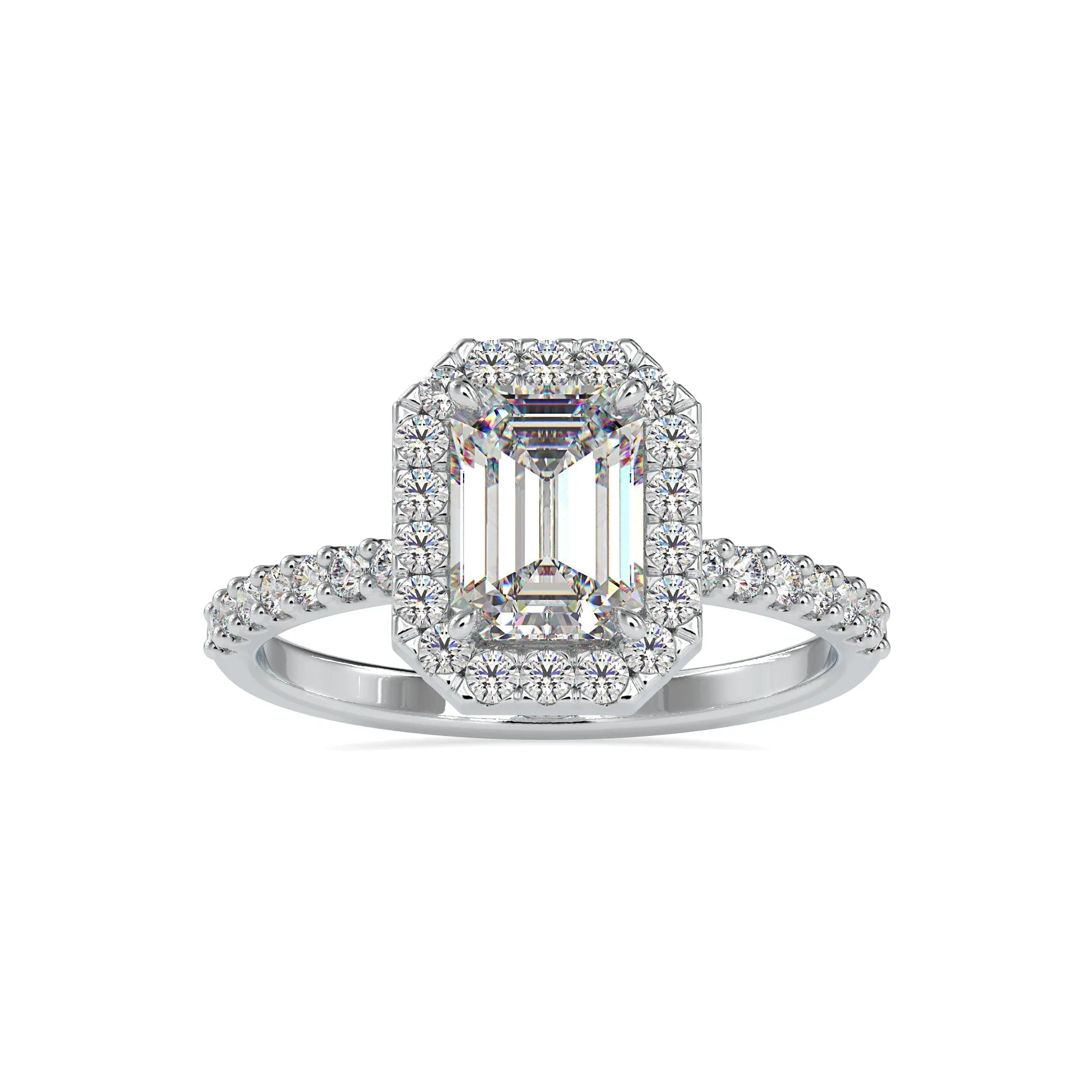 0.30cts. Baguette Solitaire Platinum Halo Diamond Shank Engagement Ring JL PT 0010-A