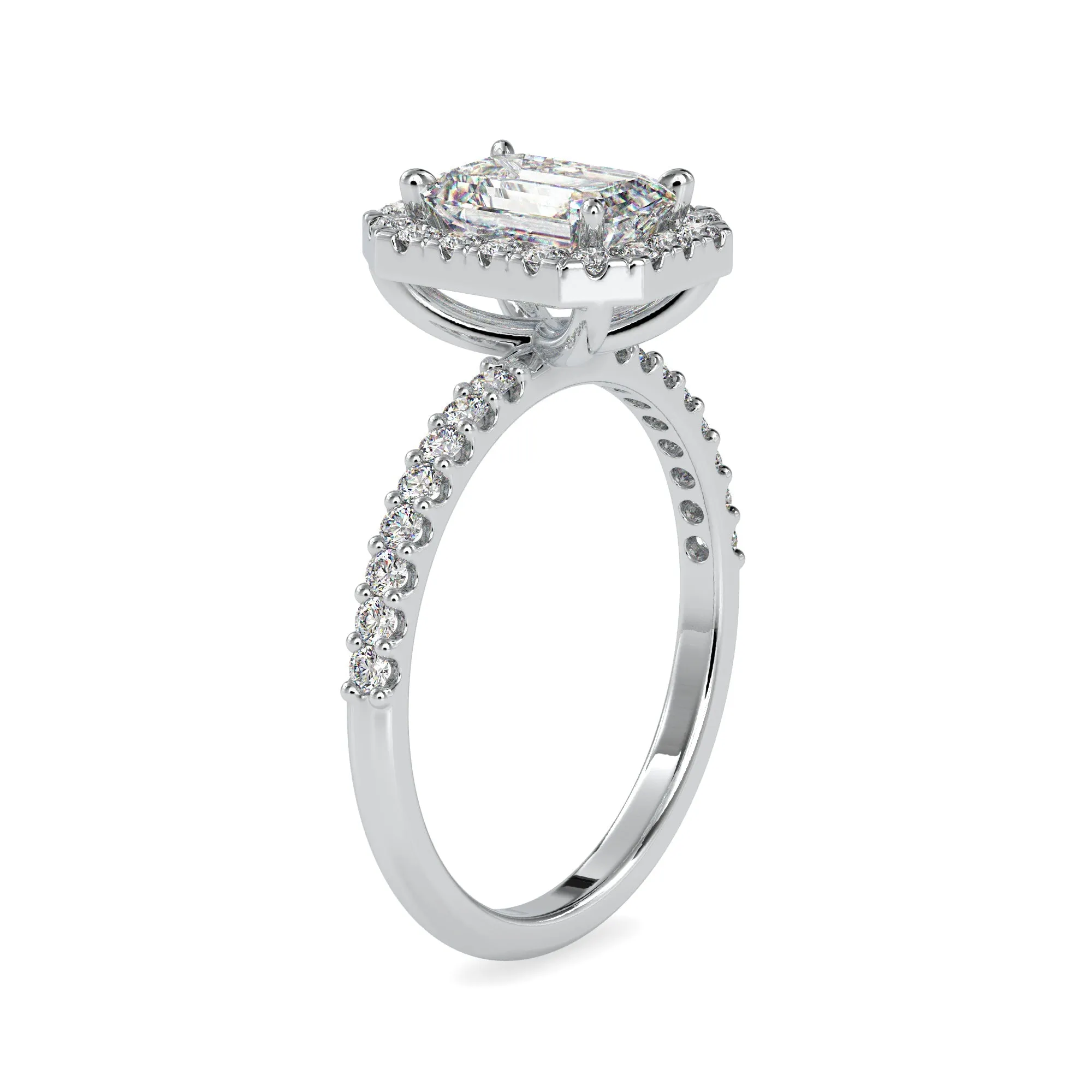 0.30cts. Baguette Solitaire Platinum Halo Diamond Shank Engagement Ring JL PT 0010-A