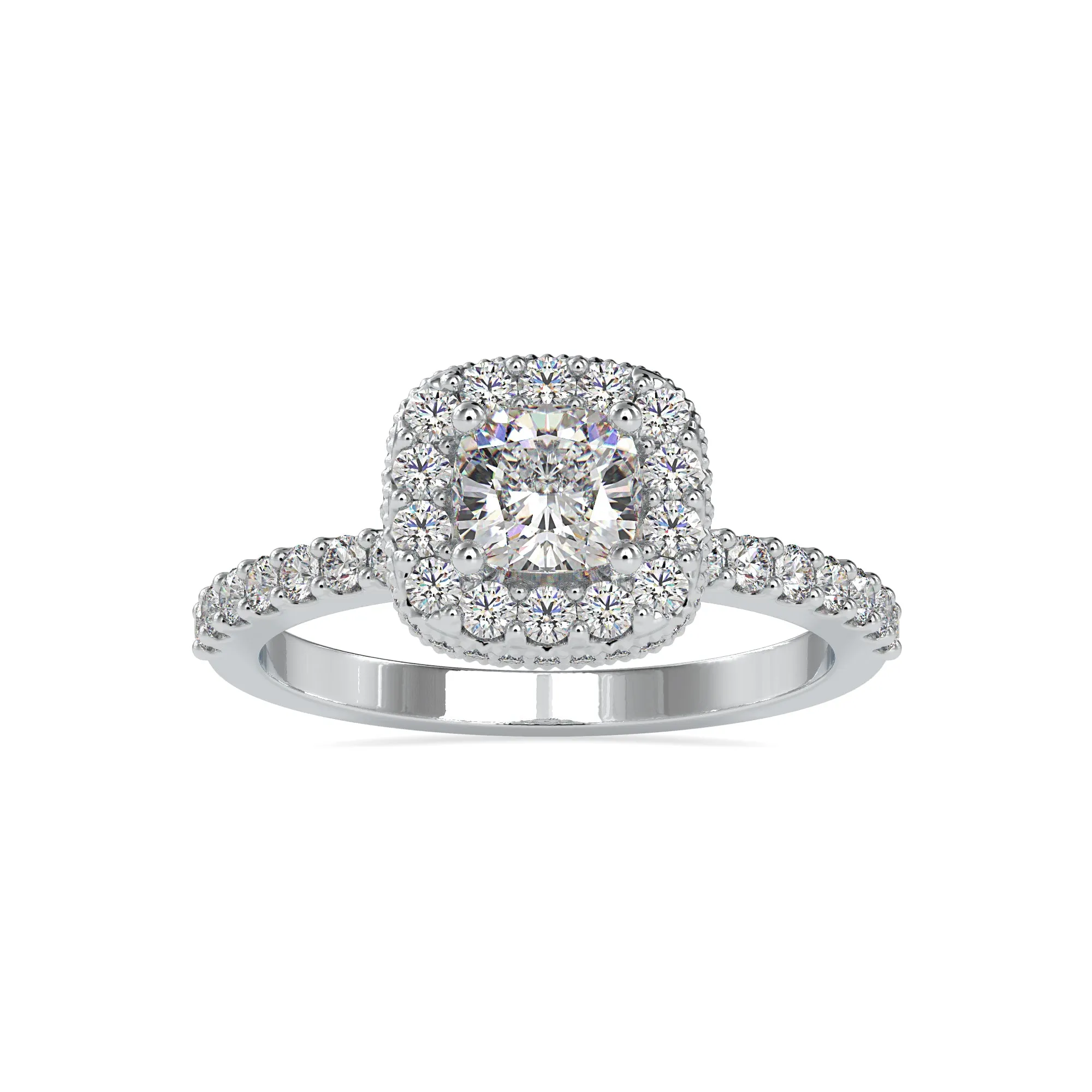 0.30cts. Cushion Cut Solitaire Platinum Halo Diamond Shank Ring JL PT 0017