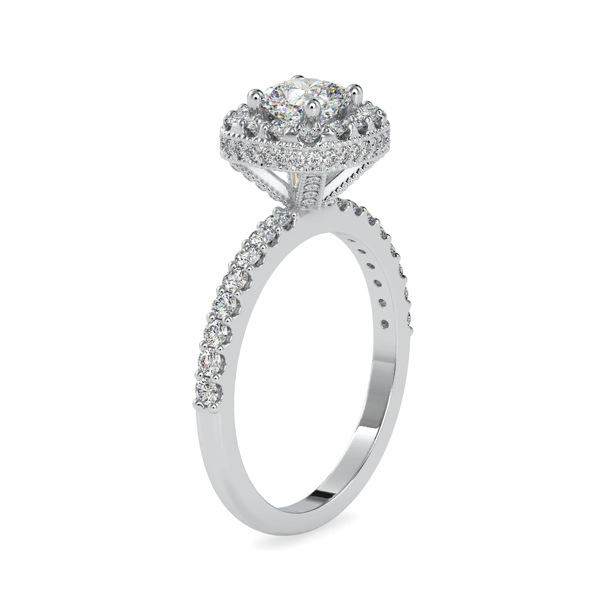 0.30cts. Cushion Cut Solitaire Platinum Halo Diamond Shank Ring JL PT 0017