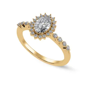 0.30cts. Oval Cut Solitaire Halo Diamond Shank 18K Yellow Gold Ring JL AU 1252Y