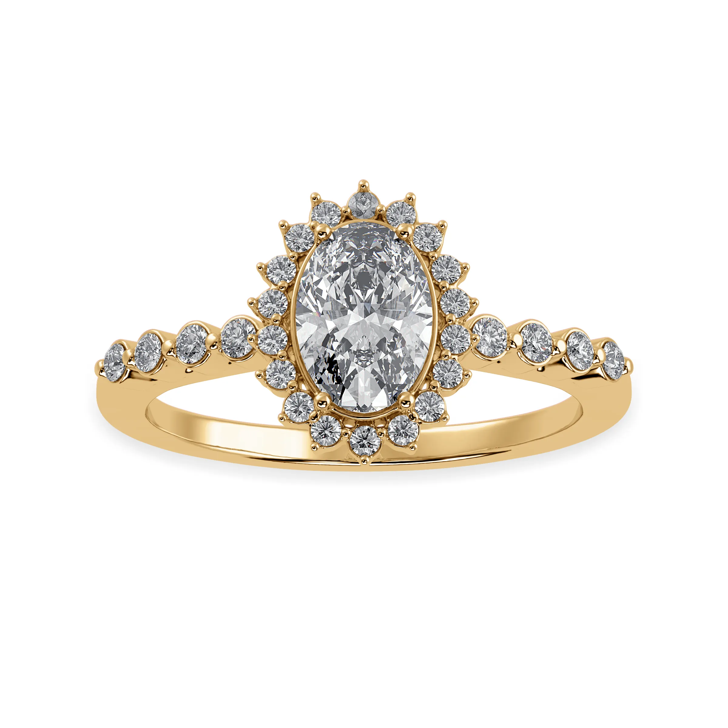0.30cts. Oval Cut Solitaire Halo Diamond Shank 18K Yellow Gold Ring JL AU 1252Y