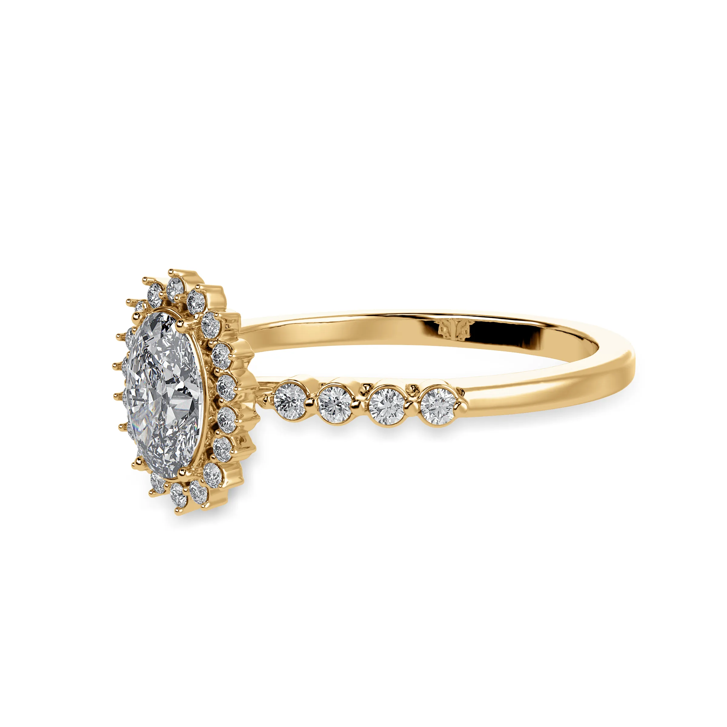 0.30cts. Oval Cut Solitaire Halo Diamond Shank 18K Yellow Gold Ring JL AU 1252Y