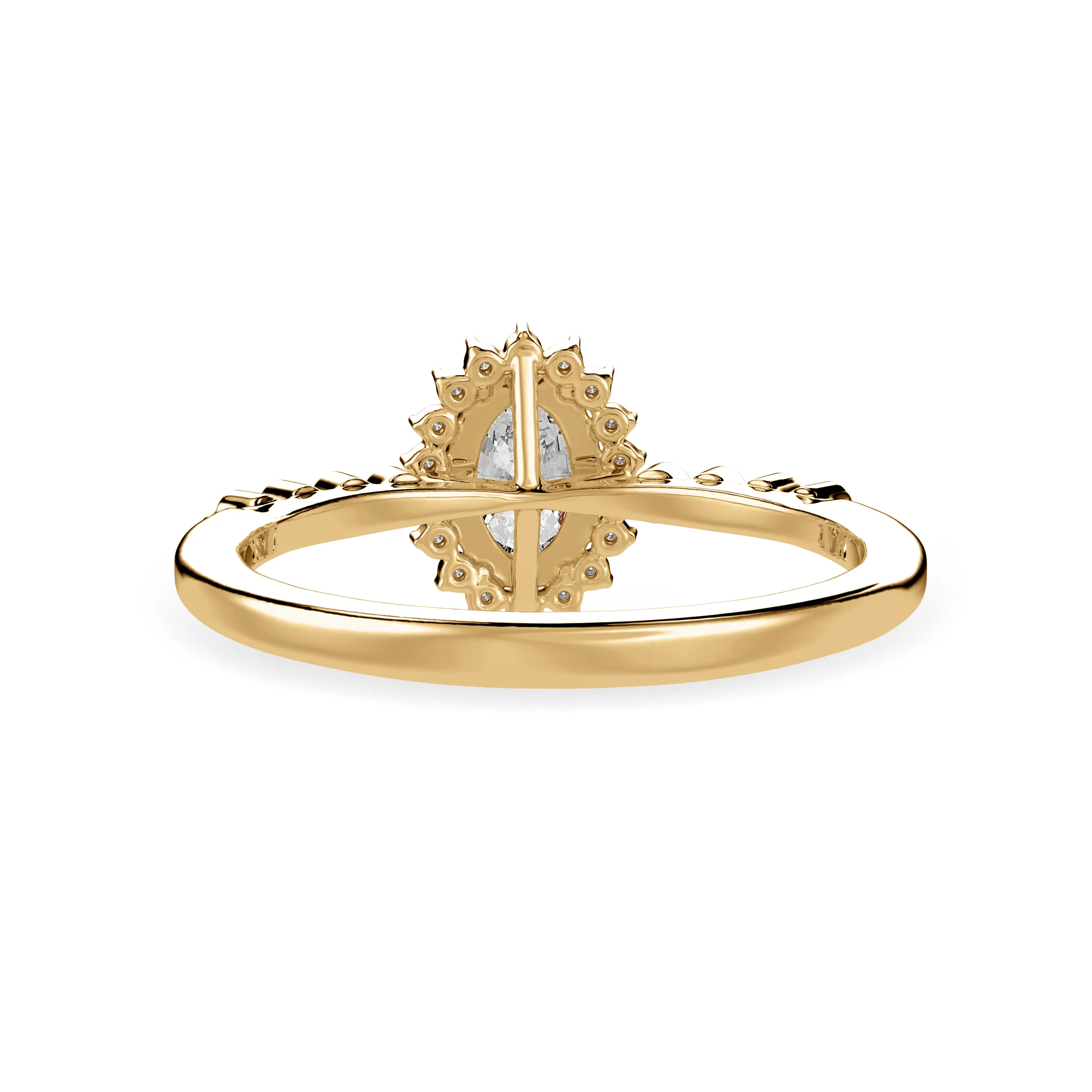 0.30cts. Oval Cut Solitaire Halo Diamond Shank 18K Yellow Gold Ring JL AU 1252Y