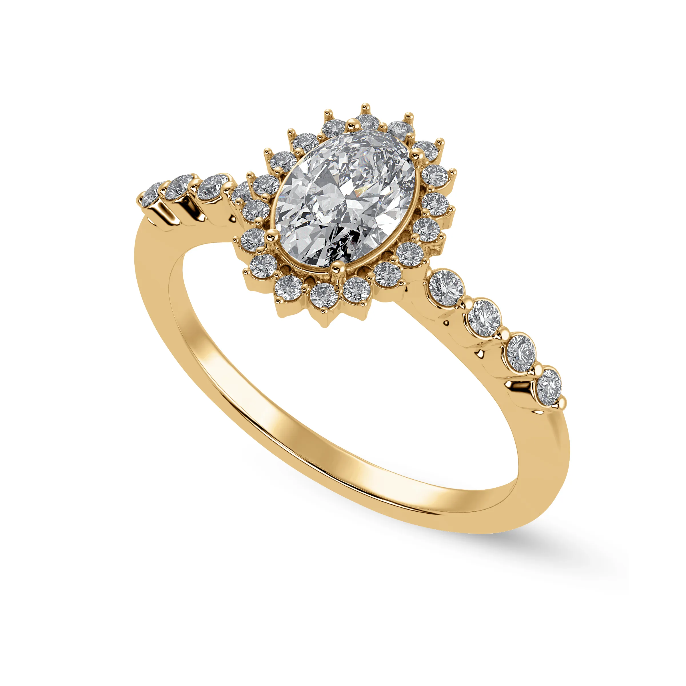 0.30cts. Oval Cut Solitaire Halo Diamond Shank 18K Yellow Gold Ring JL AU 1252Y