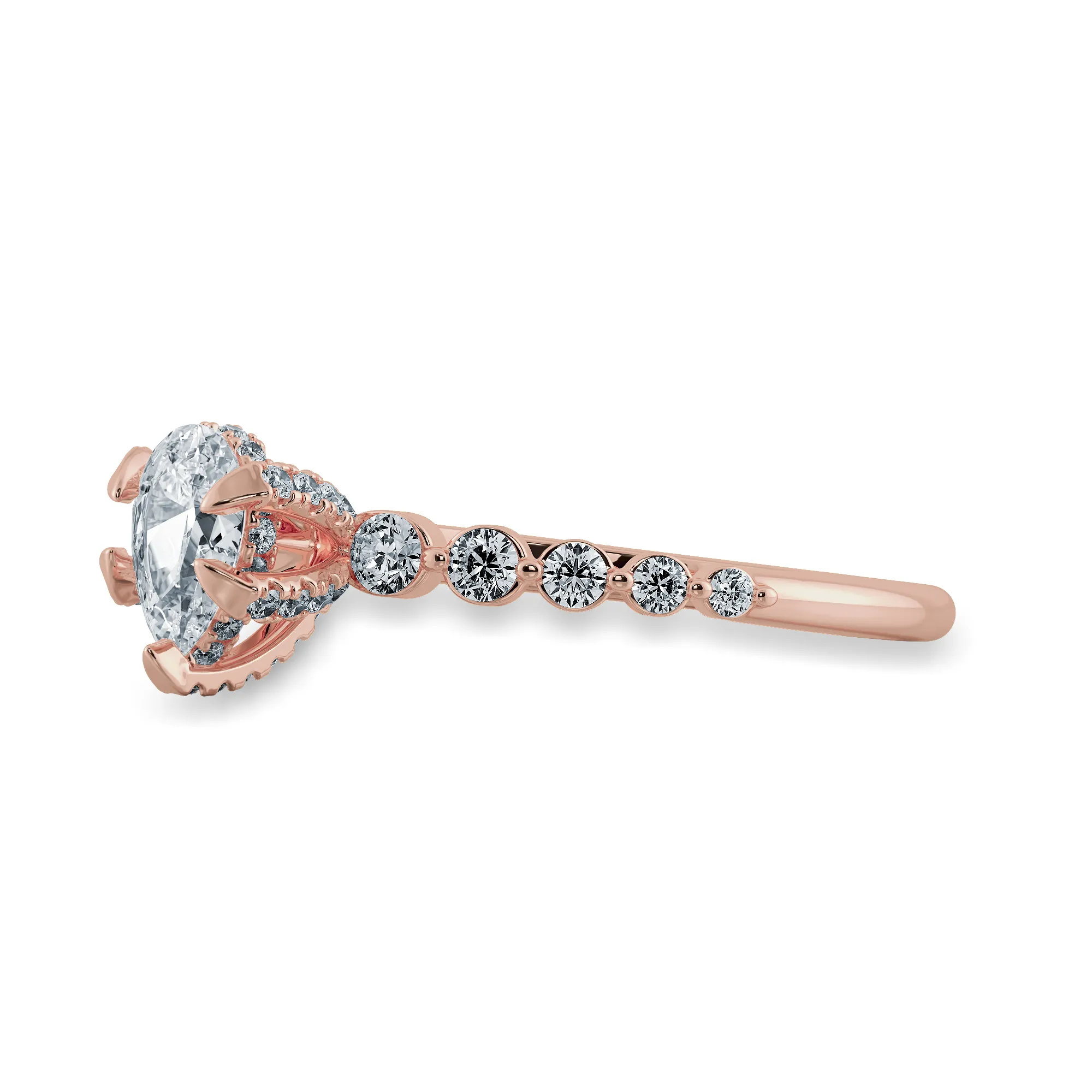 0.30cts. Pear Cut Solitaire Halo Diamond Accents 18K Rose Gold Ring JL AU 2009R