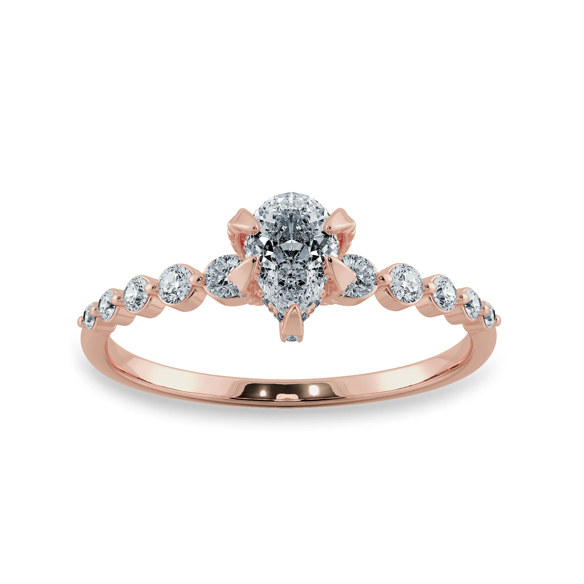 0.30cts. Pear Cut Solitaire Halo Diamond Accents 18K Rose Gold Ring JL AU 2009R