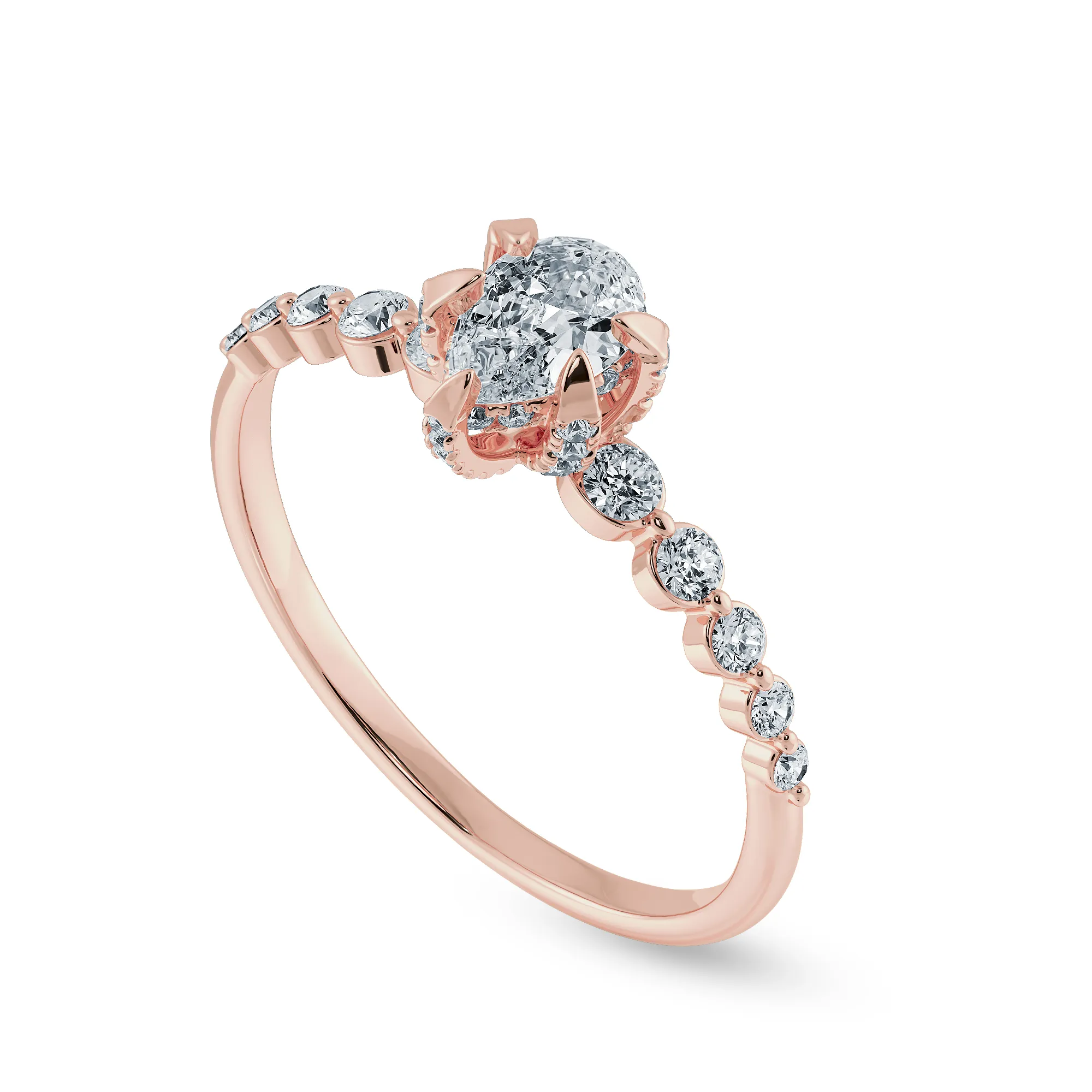 0.30cts. Pear Cut Solitaire Halo Diamond Accents 18K Rose Gold Ring JL AU 2009R