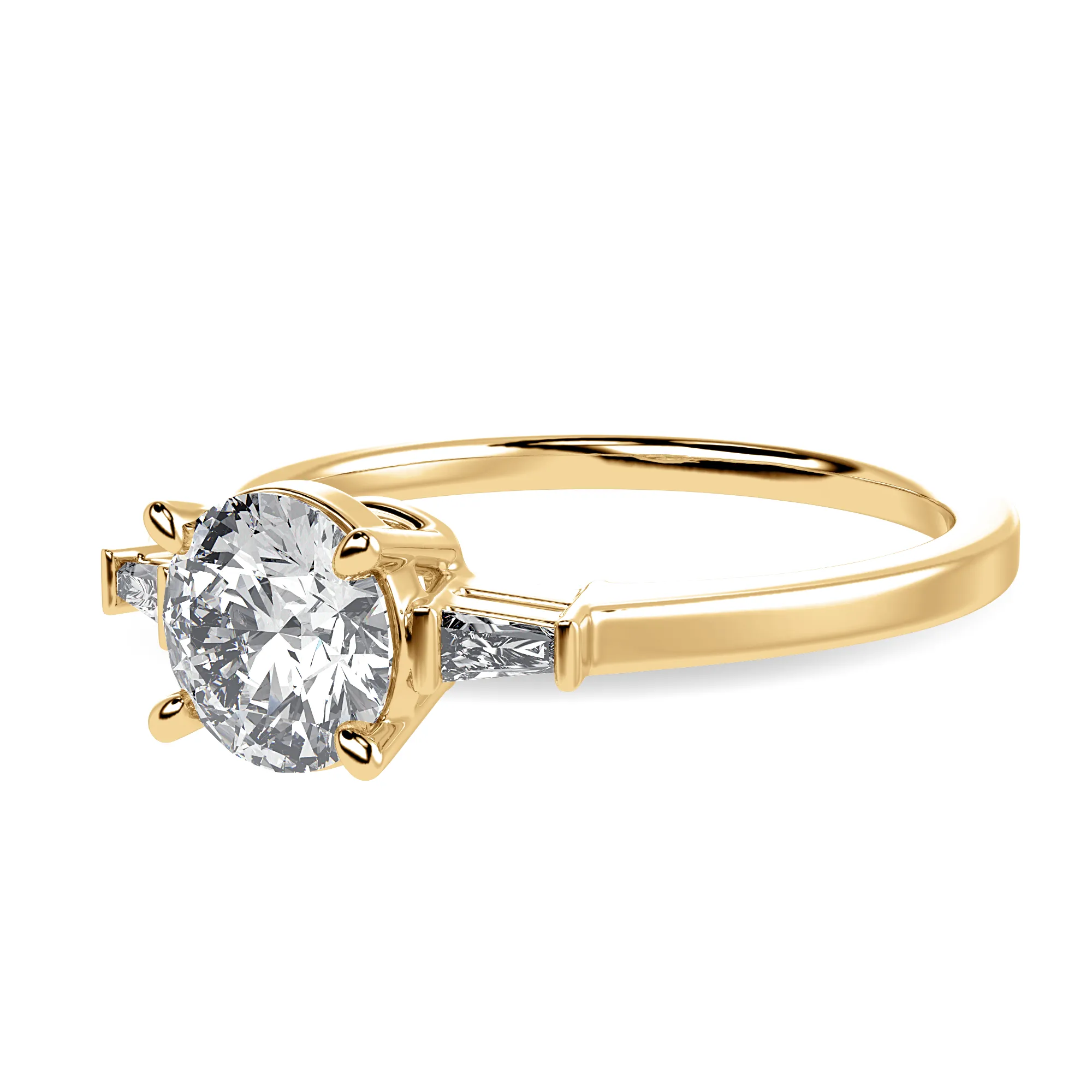 0.30cts. Solitaire Baguette Diamond Accents 18K Yellow Gold Ring JL AU 1209Y
