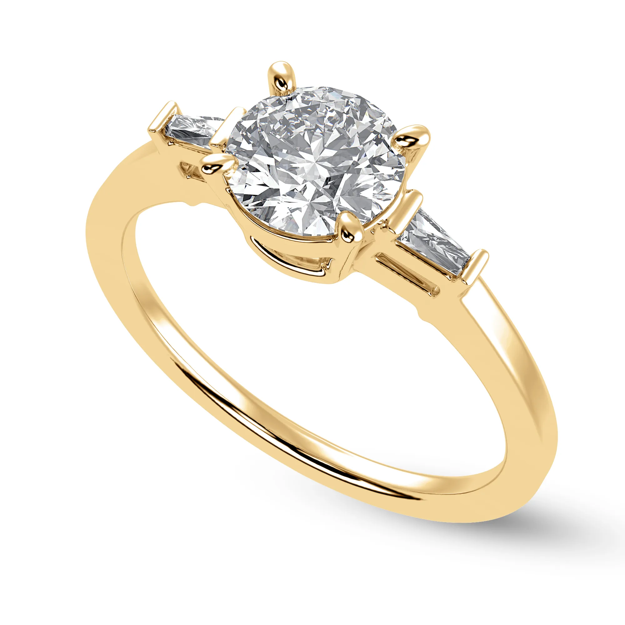 0.30cts. Solitaire Baguette Diamond Accents 18K Yellow Gold Ring JL AU 1209Y