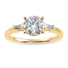 0.30cts. Solitaire Baguette Diamond Accents 18K Yellow Gold Ring JL AU 1209Y