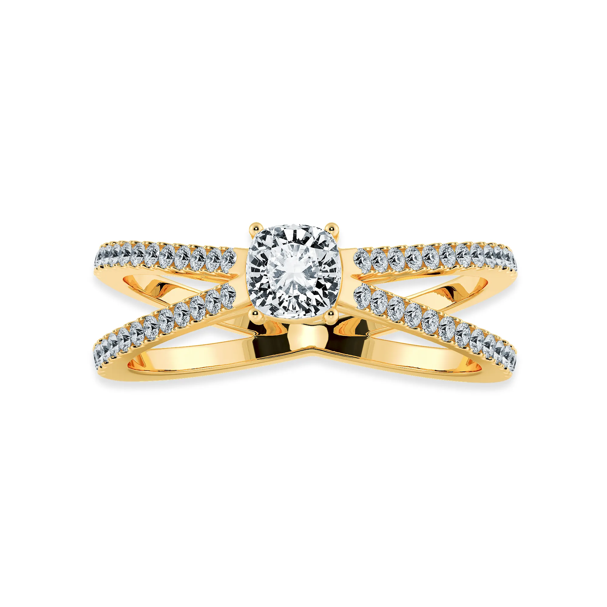 0.50cts. Cushion Cut Solitaire Diamond Split Shank 18K Yellow Gold Ring JL AU 1171Y-A