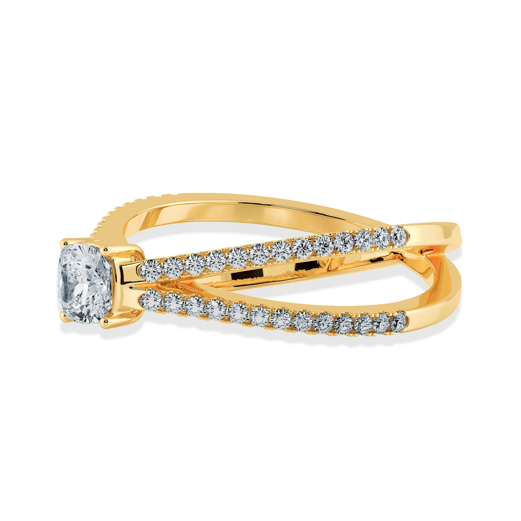 0.50cts. Cushion Cut Solitaire Diamond Split Shank 18K Yellow Gold Ring JL AU 1171Y-A