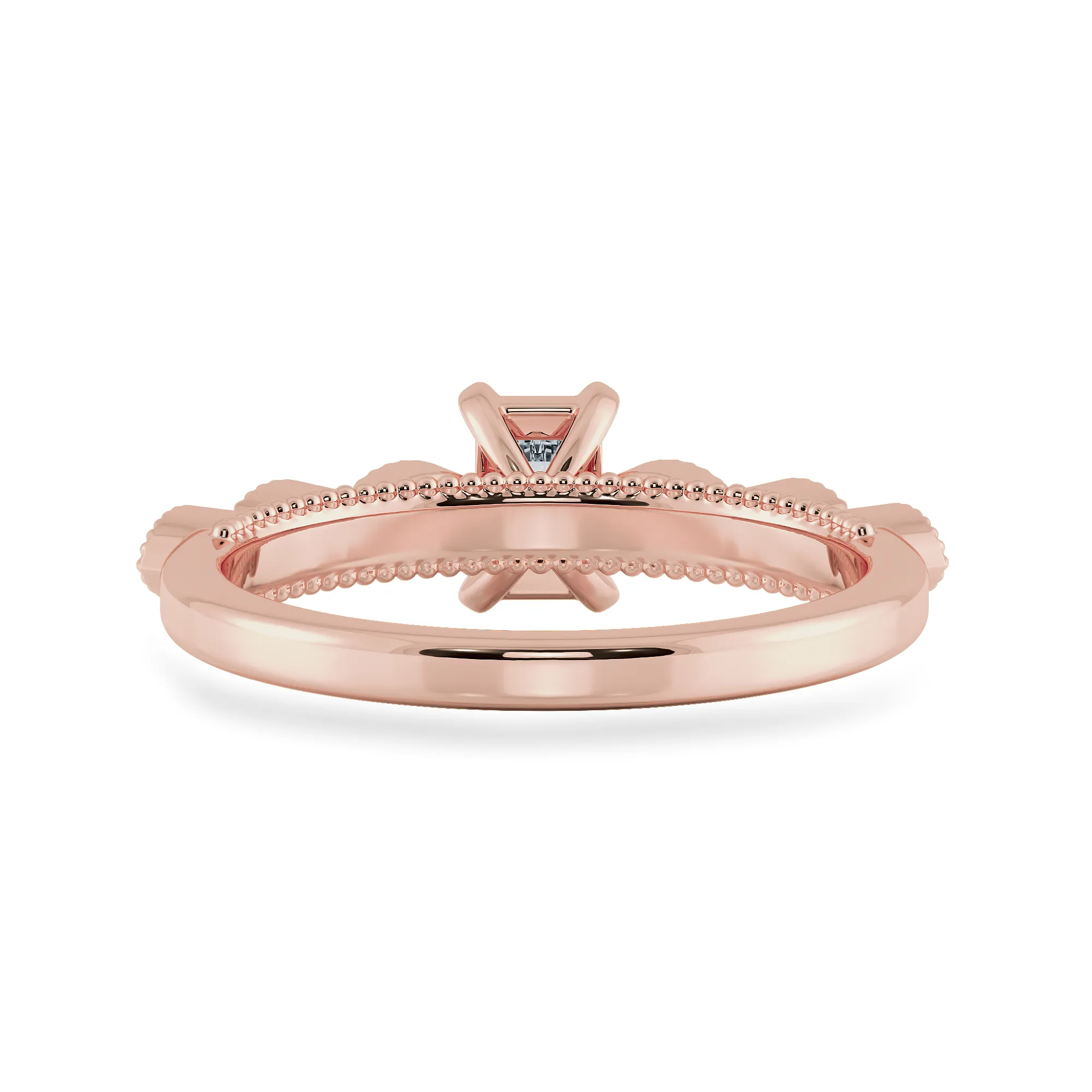 0.50cts. Emerald Cut Solitaire with Marquise Cut Diamond Shank 18K Rose Gold Ring JL AU 2015R-A