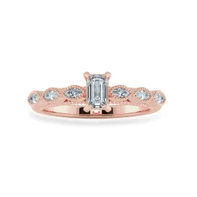 0.50cts. Emerald Cut Solitaire with Marquise Cut Diamond Shank 18K Rose Gold Ring JL AU 2015R-A