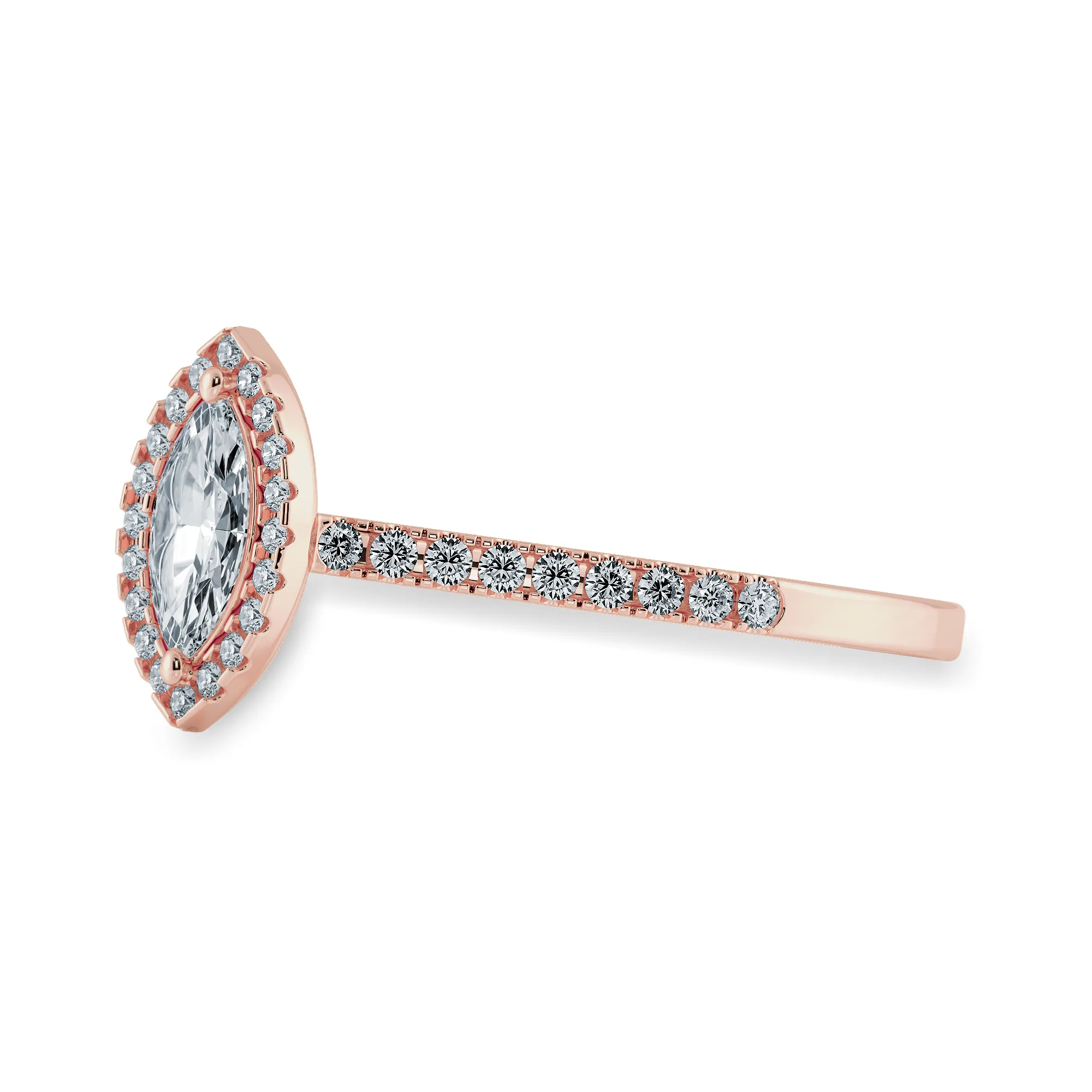 0.50cts. Marquise Cut Solitaire Halo Diamond Shank 18K Rose Gold Ring JL AU 1201R-A