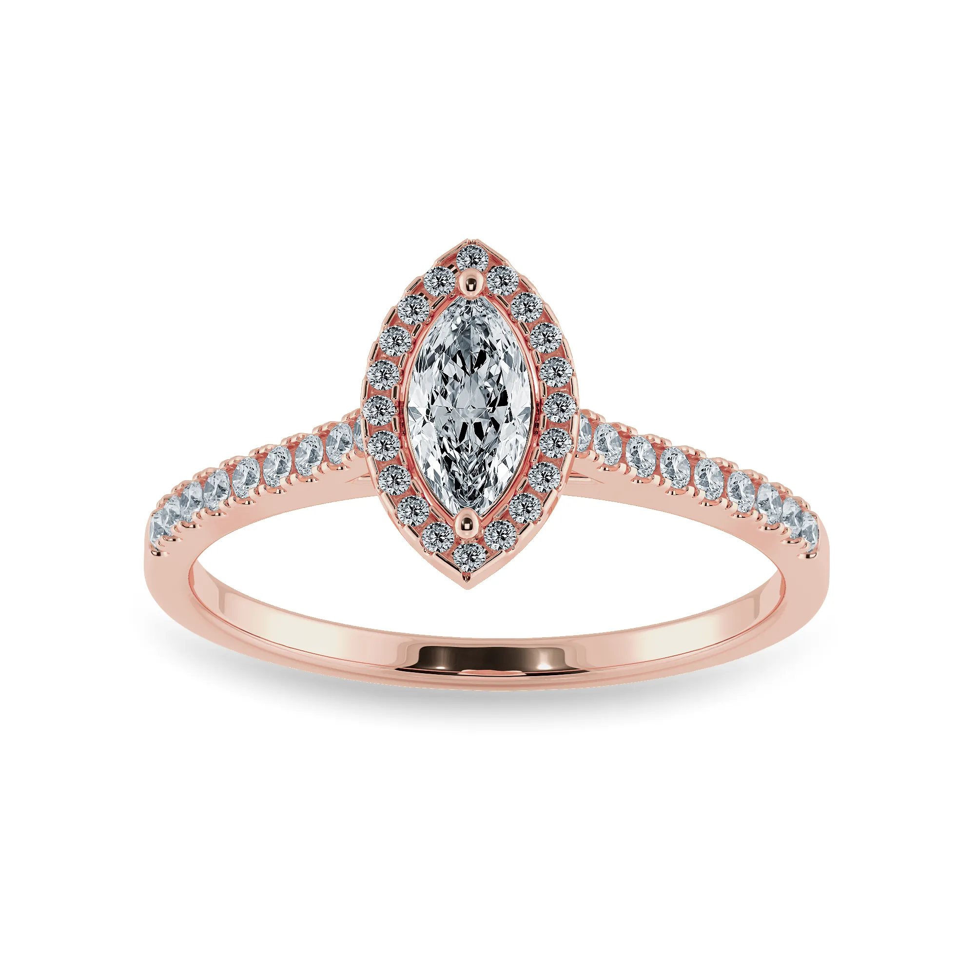0.50cts. Marquise Cut Solitaire Halo Diamond Shank 18K Rose Gold Ring JL AU 1201R-A