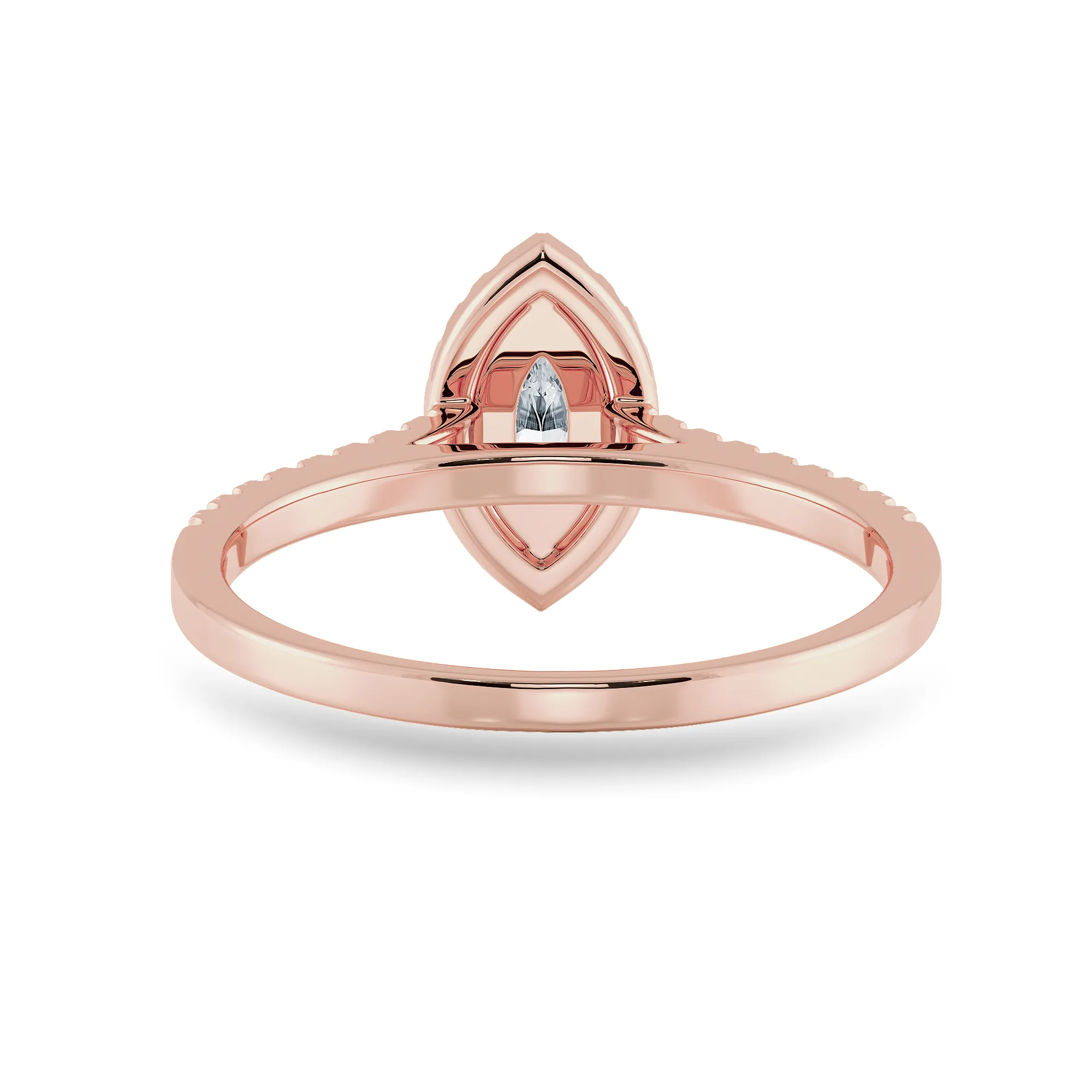 0.50cts. Marquise Cut Solitaire Halo Diamond Shank 18K Rose Gold Ring JL AU 1201R-A