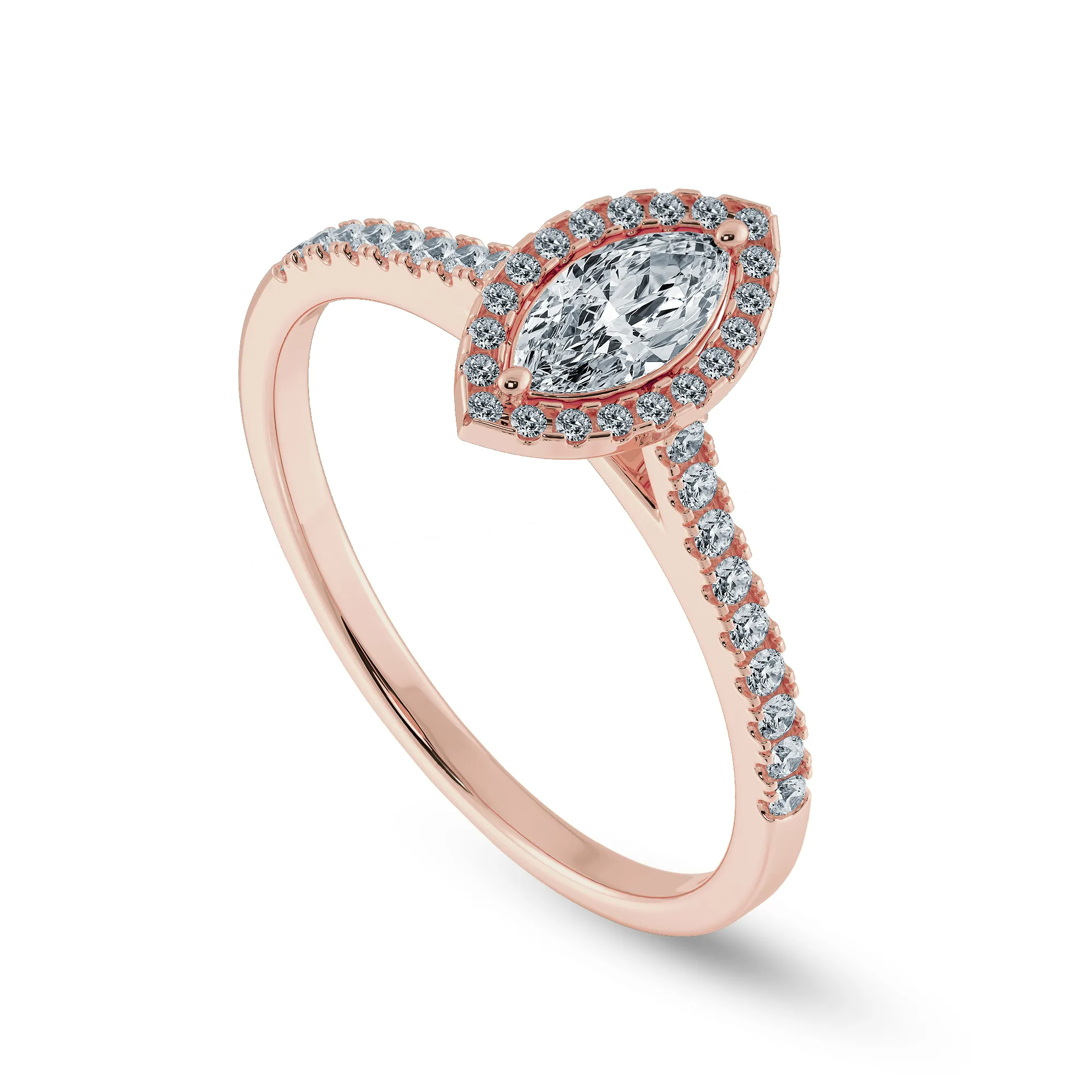 0.50cts. Marquise Cut Solitaire Halo Diamond Shank 18K Rose Gold Ring JL AU 1201R-A