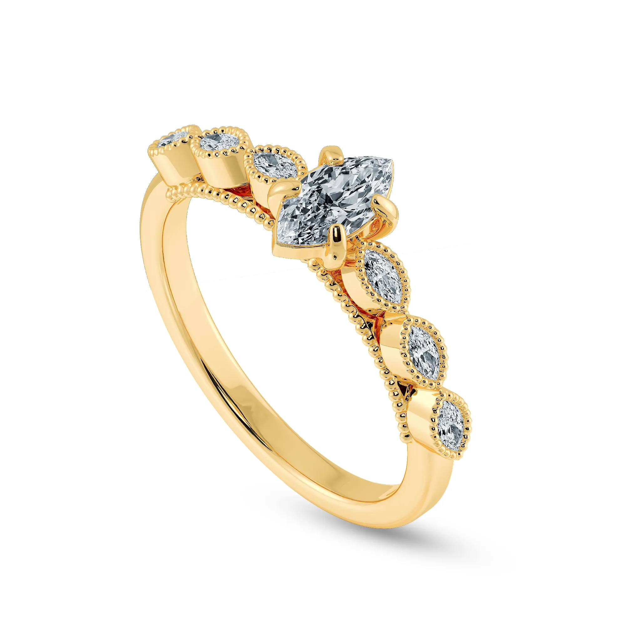 0.70ts. Marquise Cut Solitaire Diamond Accents 18K Yellow Gold Ring JL AU 2019Y-B