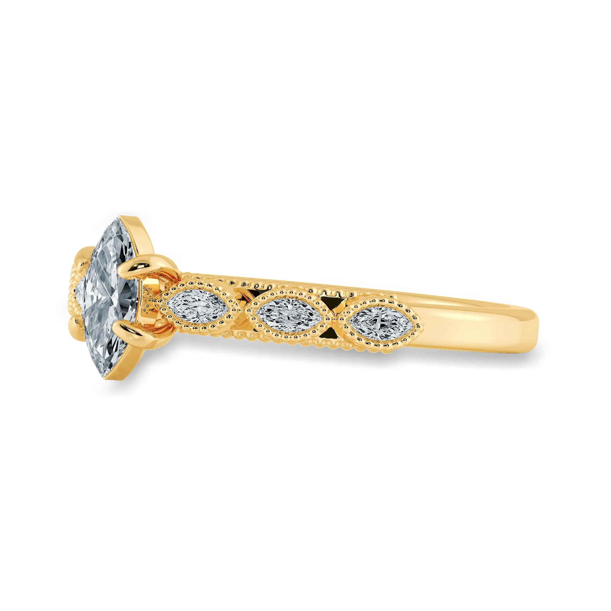 0.70ts. Marquise Cut Solitaire Diamond Accents 18K Yellow Gold Ring JL AU 2019Y-B