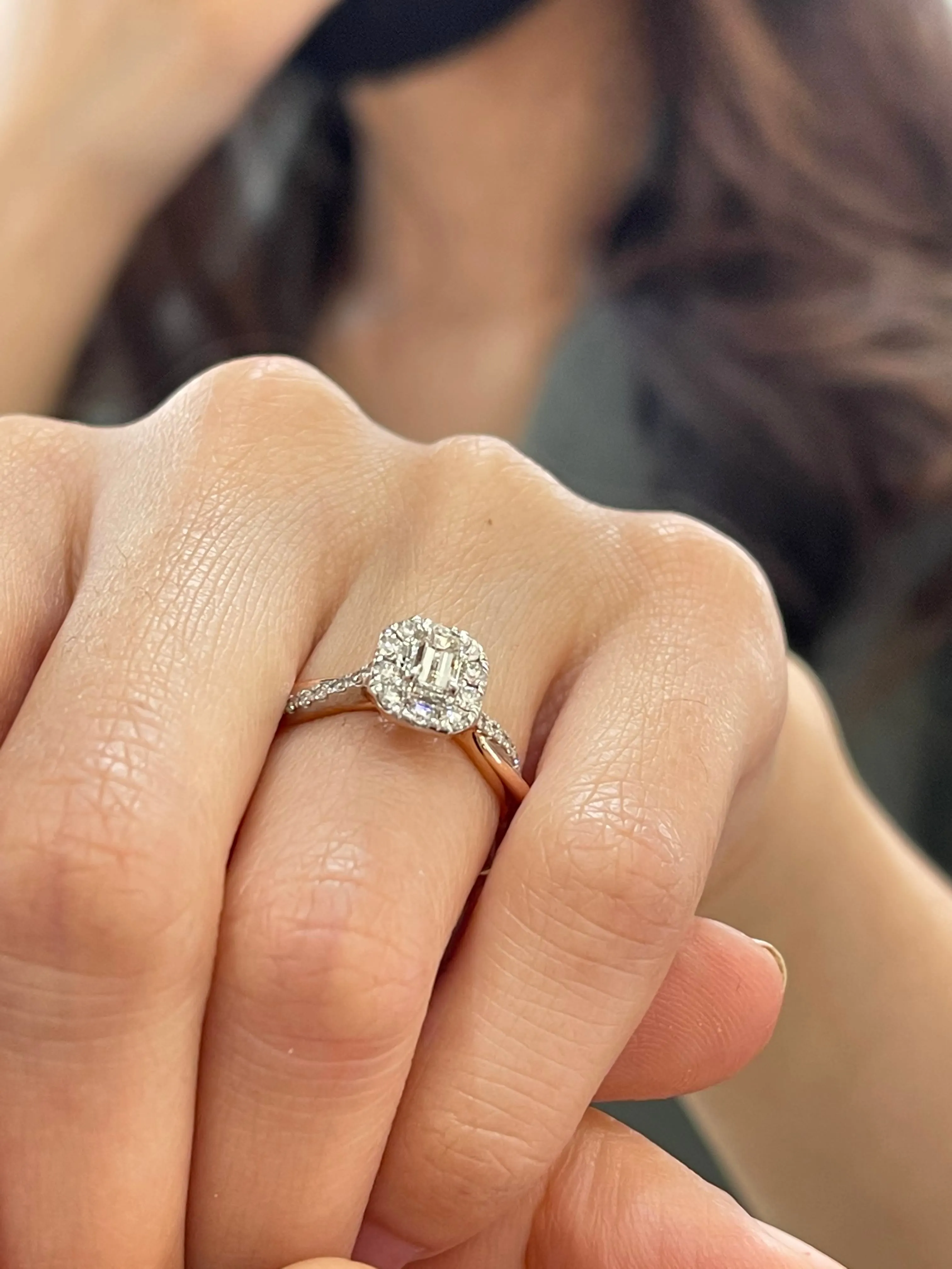 0.74ctw Emerald Halo Rose Gold Twist Shank Diamond Engagement Ring