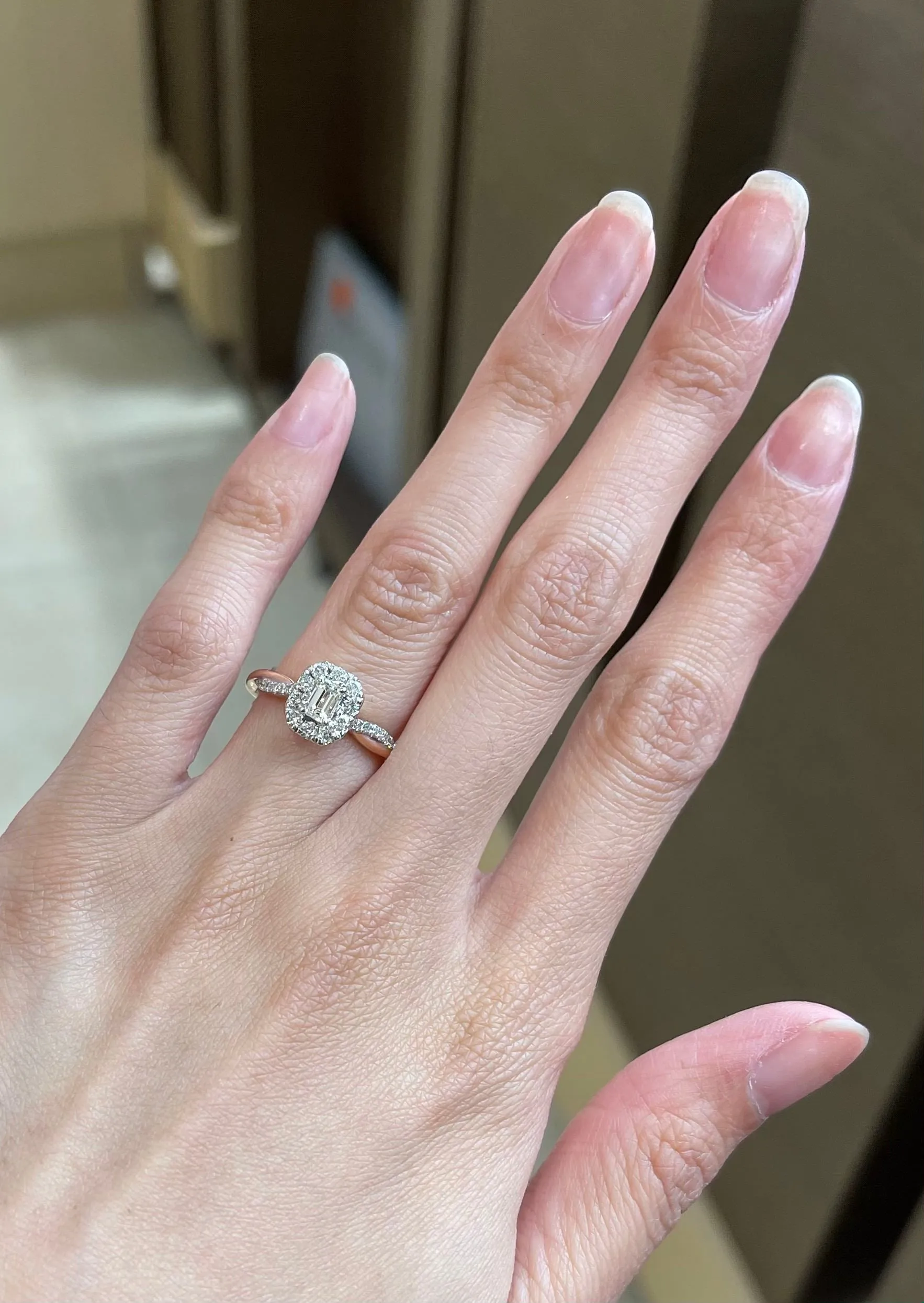 0.74ctw Emerald Halo Rose Gold Twist Shank Diamond Engagement Ring