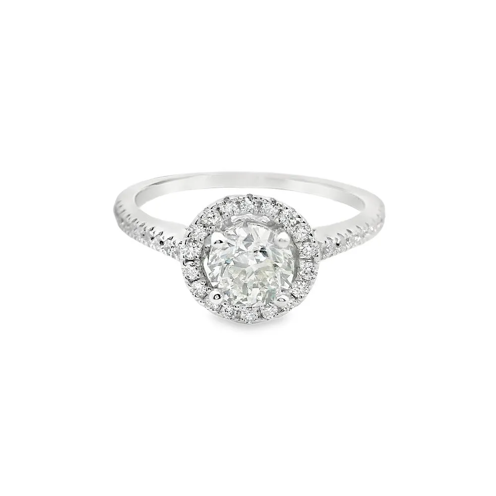 0.7ct Canadian Diamond Round Halo Side-diamonds Engagement Ring 18k white gold