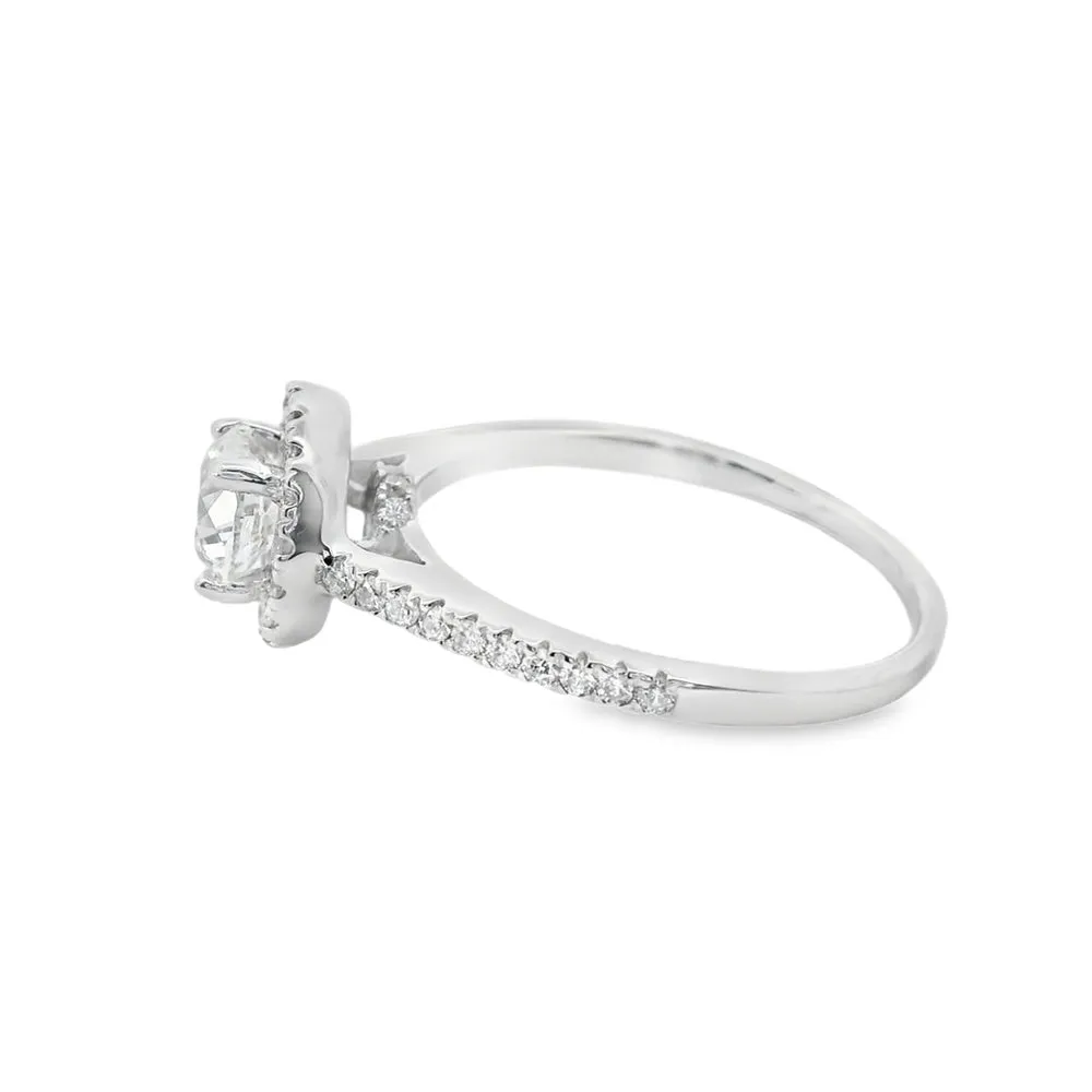 0.7ct Canadian Diamond Round Halo Side-diamonds Engagement Ring 18k white gold