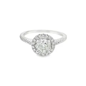 0.7ct Canadian Diamond Round Halo Side-diamonds Engagement Ring 18k white gold