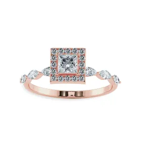 1-Carat Princess Cut Solitaire Halo Diamond with Marquise Cut Diamond Accents 18K Rose Gold Ring JL AU 1277R-C