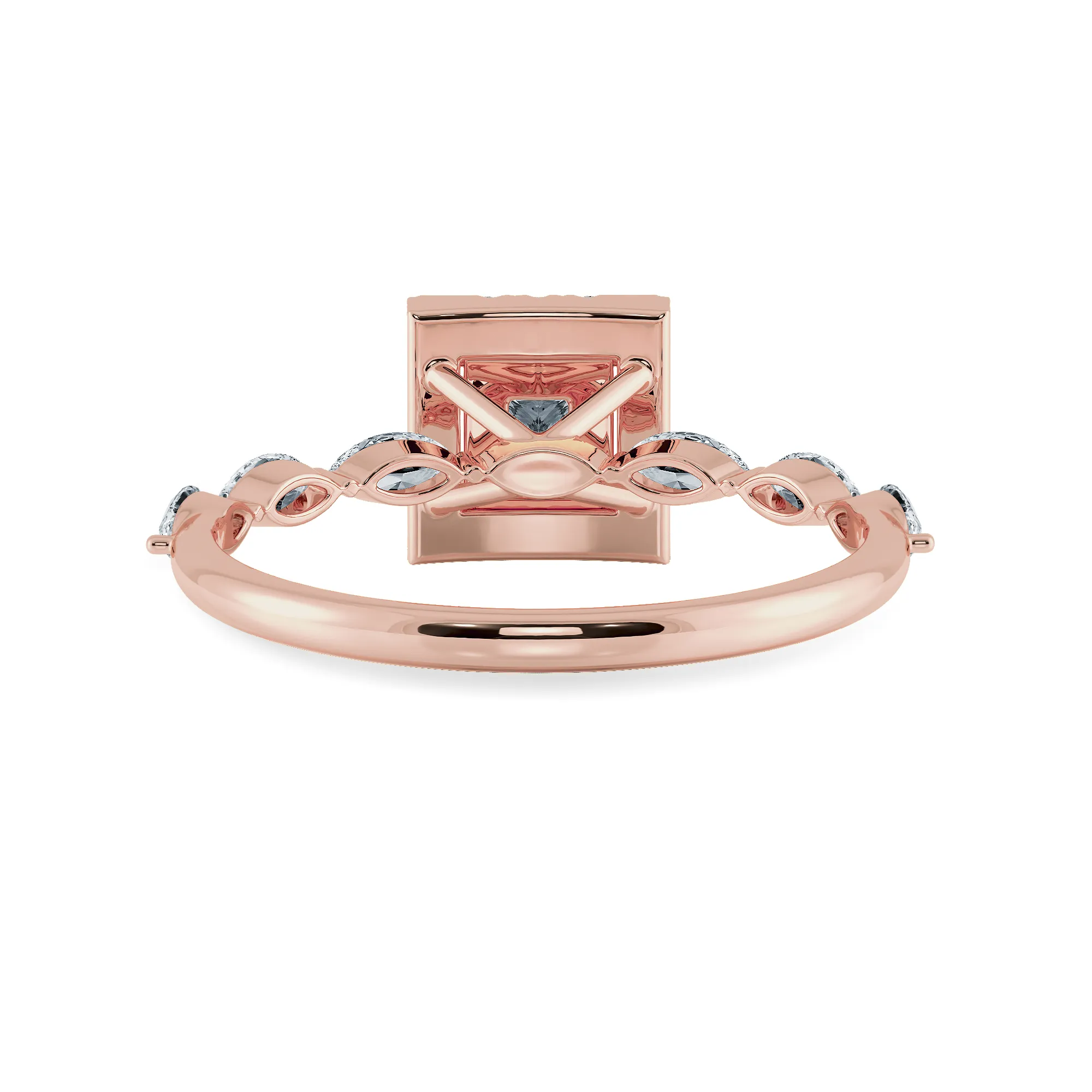 1-Carat Princess Cut Solitaire Halo Diamond with Marquise Cut Diamond Accents 18K Rose Gold Ring JL AU 1277R-C