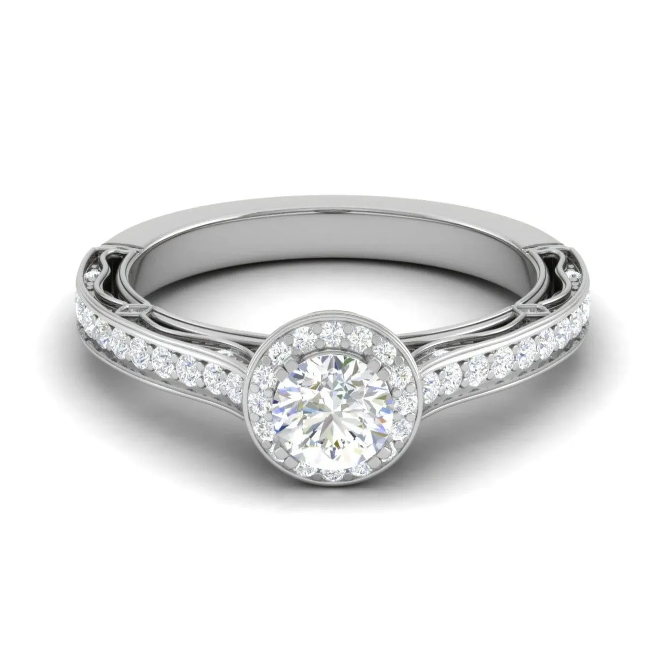 1-Carat Solitaire Halo Diamond Shank Platinum Ring for Women JL PT RV RD 137-D