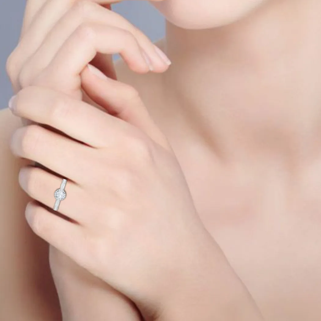 1-Carat Solitaire Halo Diamond Shank Platinum Ring for Women JL PT RV RD 137-D