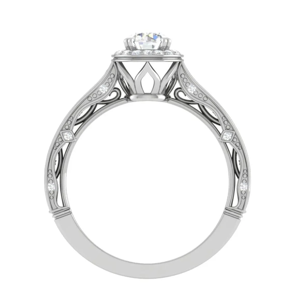 1-Carat Solitaire Halo Diamond Shank Platinum Ring for Women JL PT RV RD 137-D
