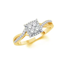 10K Yellow Gold  0.15ctw Cushion Twist Band Diamond Promise Ring