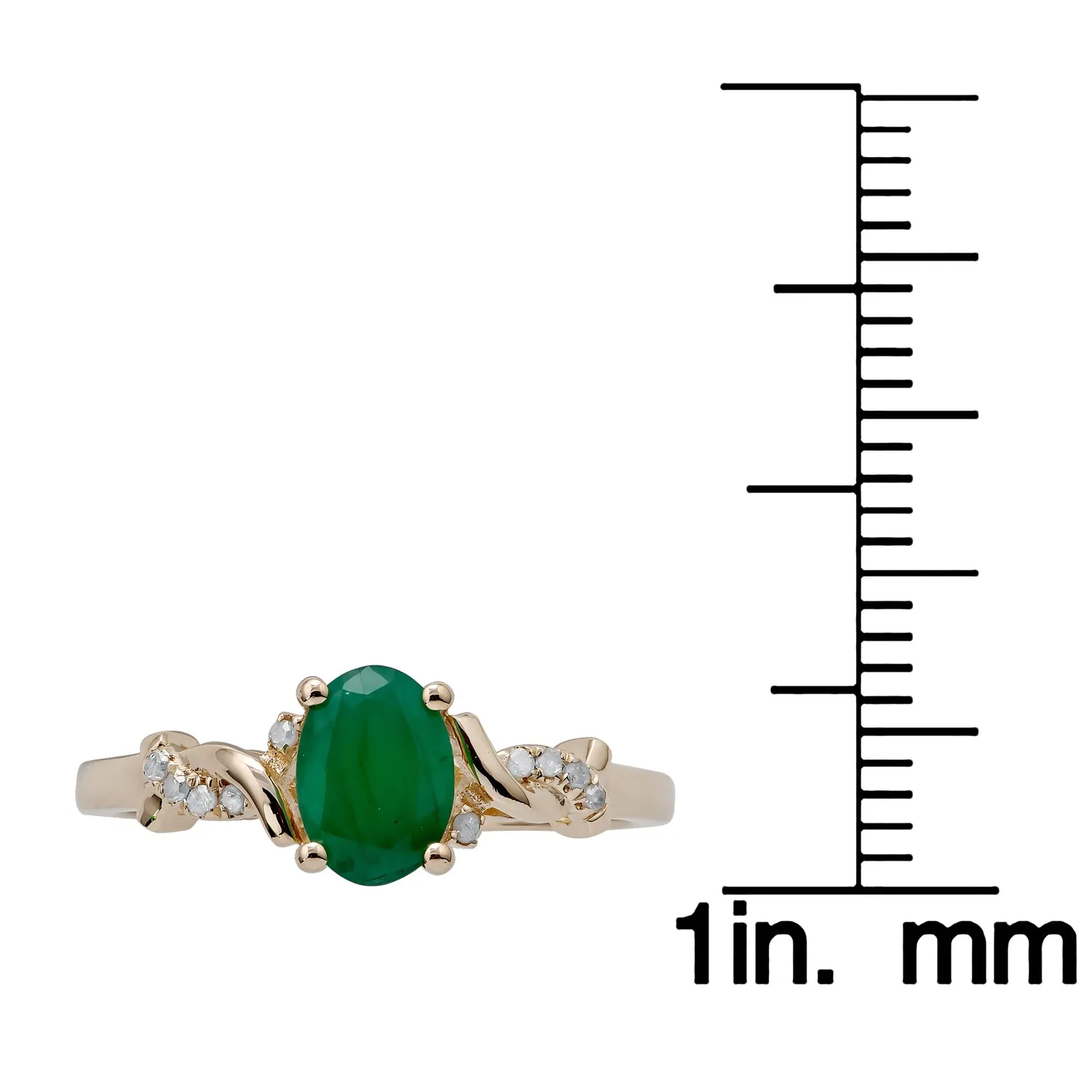 10k Yellow Gold Oval Emerald and Braided Diamond Accent Ring