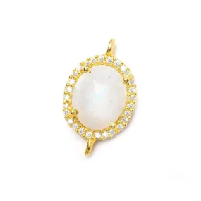14.5x13mm Vermeil Bezel White CZ & Rainbow Moonstone Oval Connector 1 piece