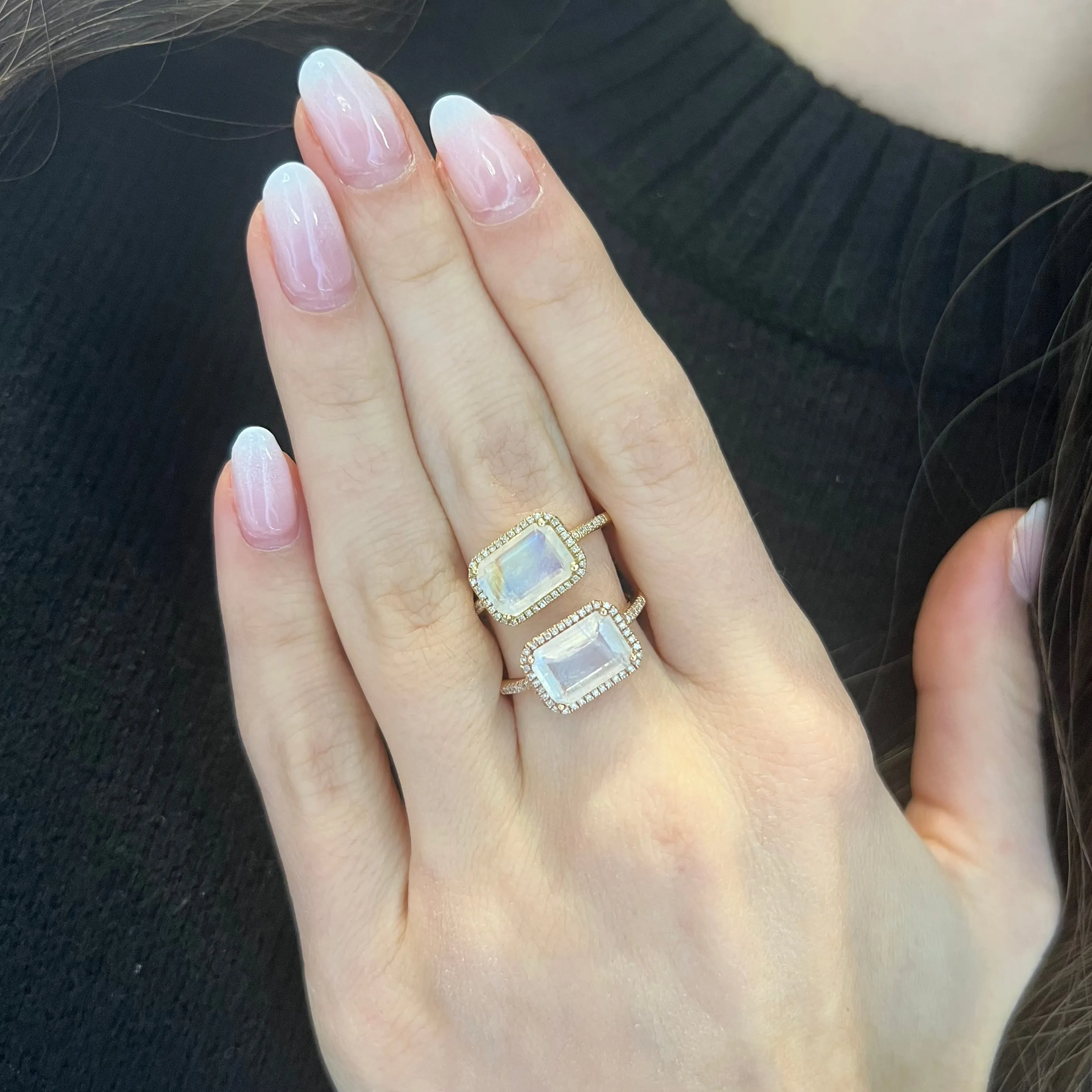 14K GOLD DIAMOND MOONSTONE DALIA RING