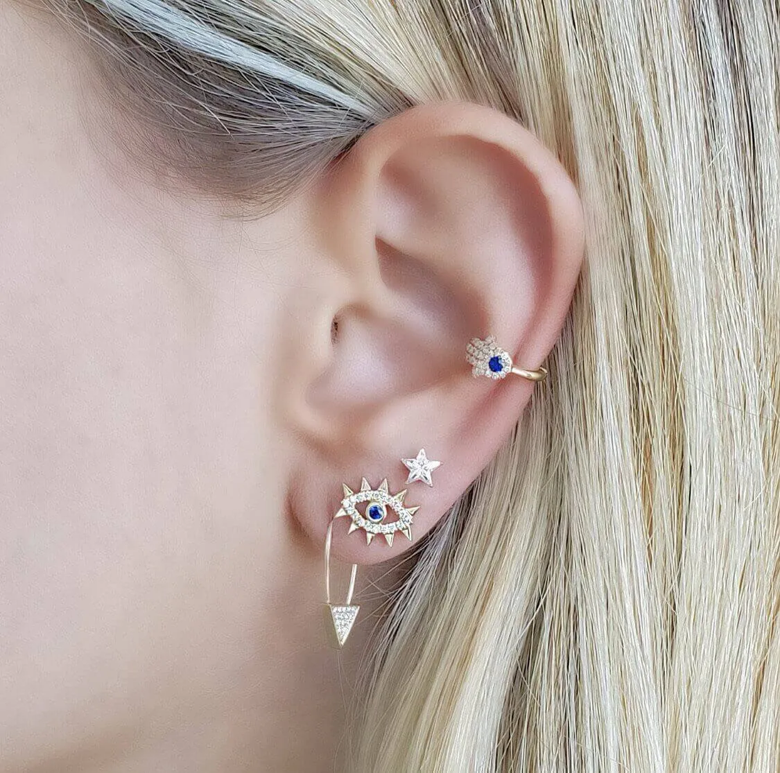 14K Gold Micro Pave Diamond Hamsa Cuff Earring