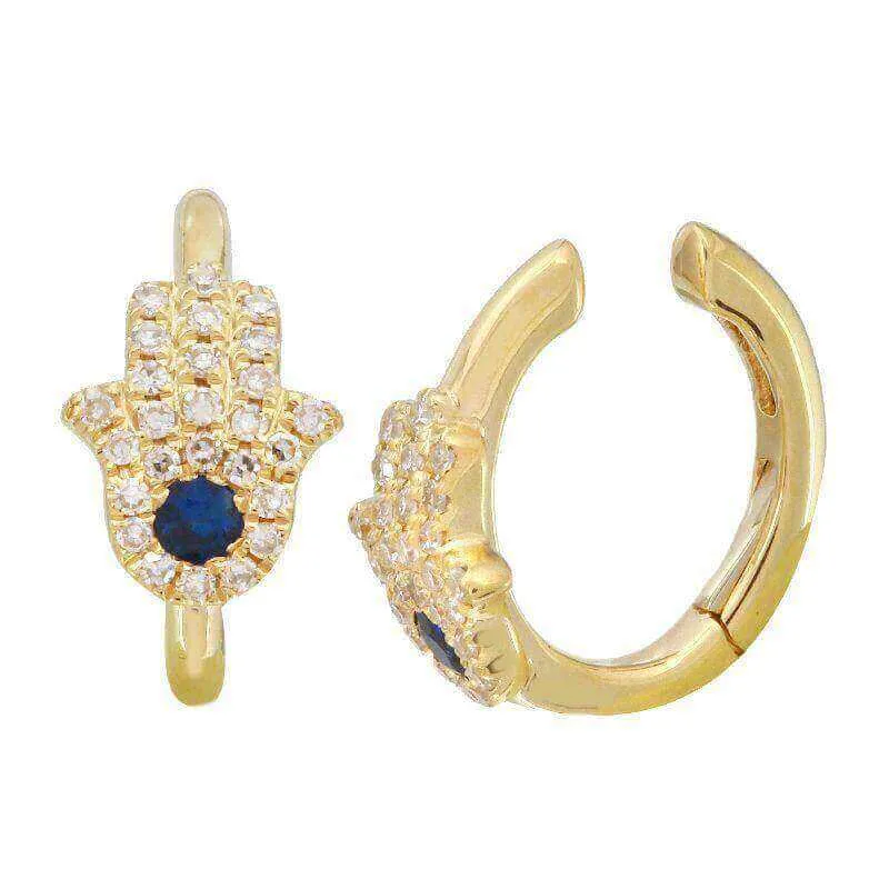 14K Gold Micro Pave Diamond Hamsa Cuff Earring