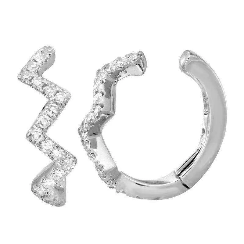 14K Gold Micro Pave Diamond Zigzag Cuff Earring
