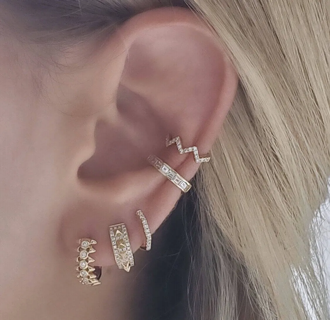 14K Gold Micro Pave Diamond Zigzag Cuff Earring