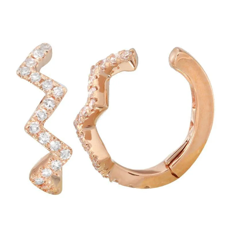 14K Gold Micro Pave Diamond Zigzag Cuff Earring