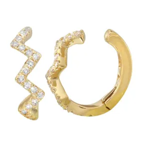 14K Gold Micro Pave Diamond Zigzag Cuff Earring