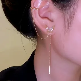 14K Gold-Plated Micro-Diamond Butterfly Ear Clip Earrings (1 PCS )